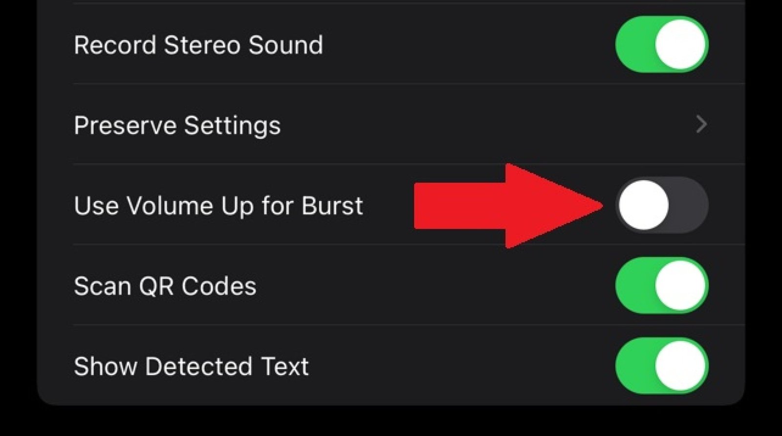 arrow pointing to volume up button, which you can use to capture Burst mode images